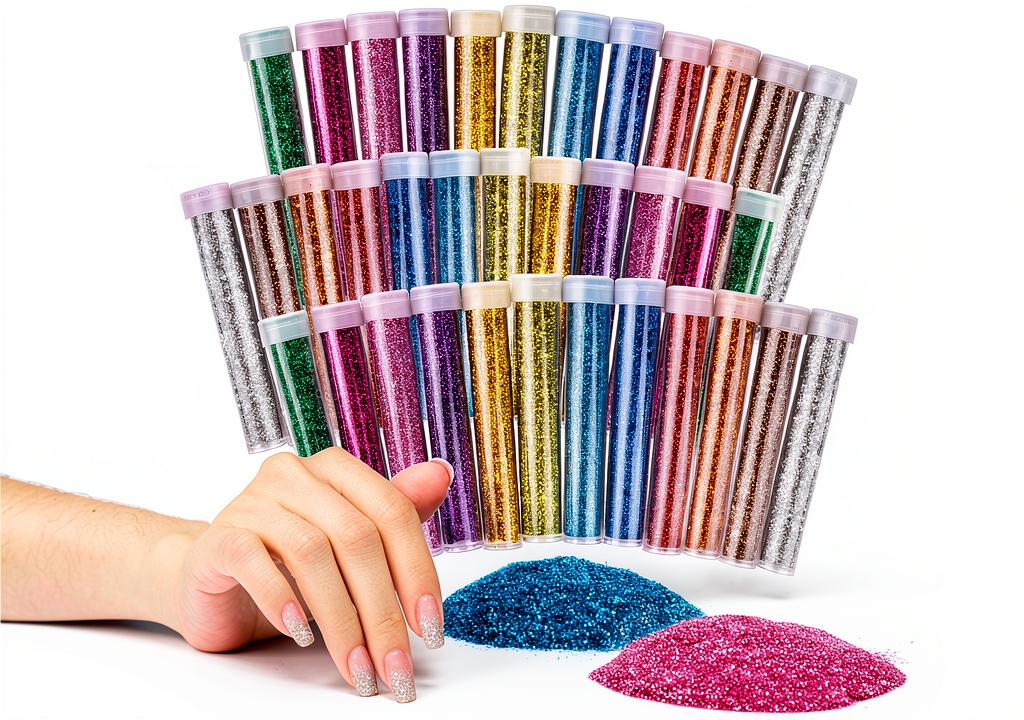 Gold glitter powder being applied to nail art
