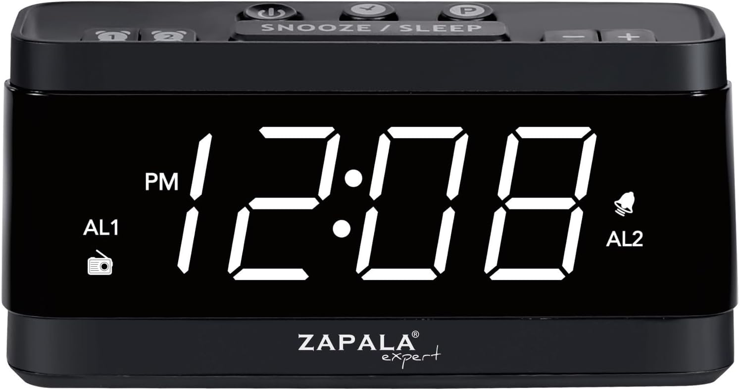 Compact digital clock radio with clear display