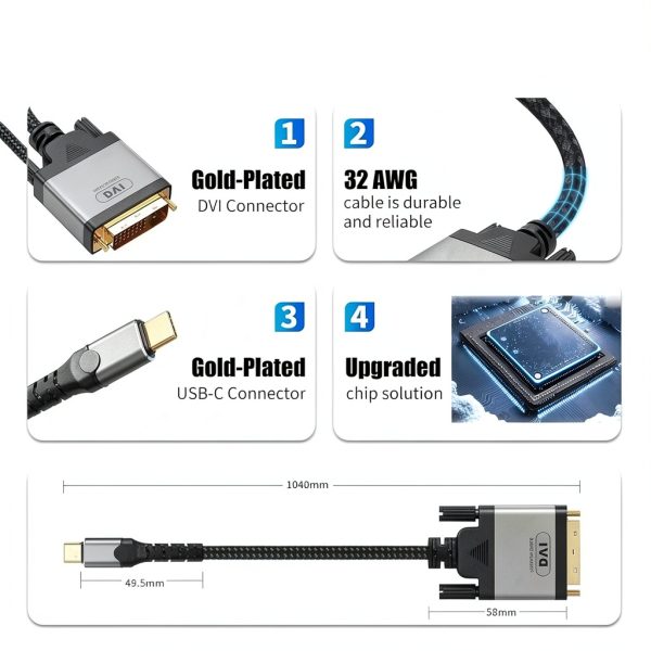 USB-C to DVI Adapter Critin High Speed Cable-7
