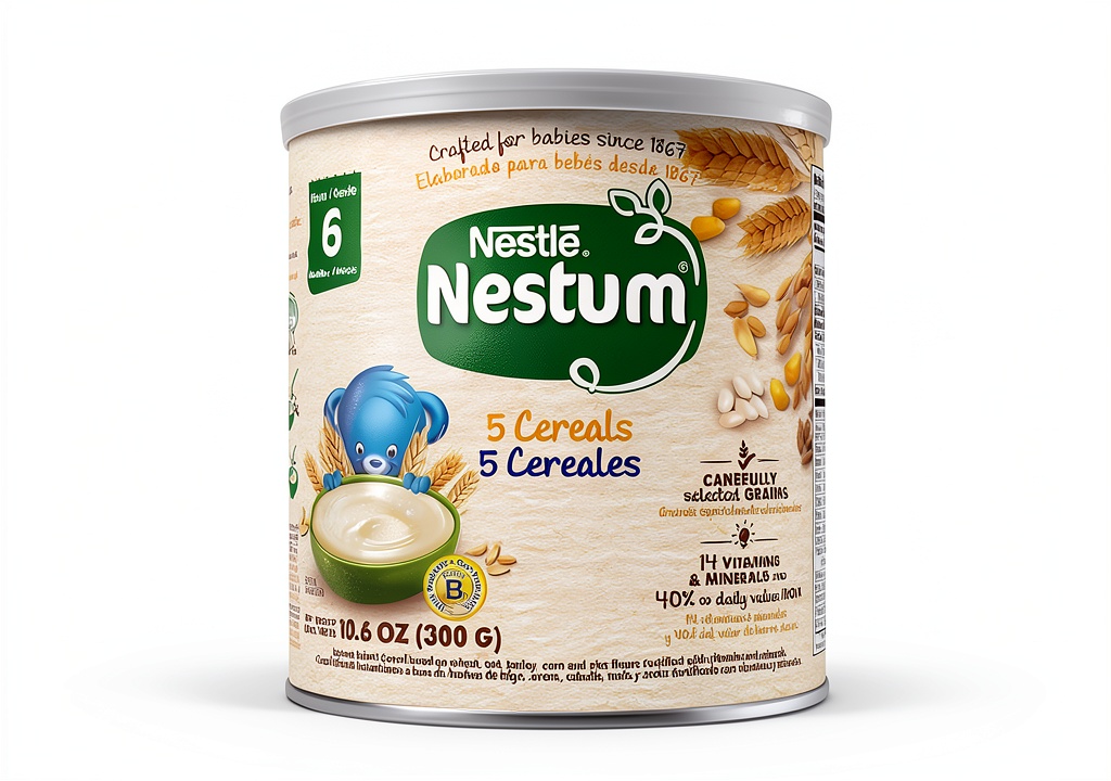 Baby enjoying Nestle Baby Cereal in a high chair